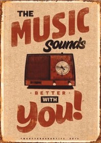 Resim The Music Sounds Better With You Temalı Ahşap Retro Radyo Poster Tablo 