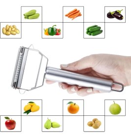 Resim Profesyonel Paslanmaz Çelik Doğrayıcı Çift Fonksiyonlu Metal Pratik Kolay Jülyen Sebze Soyacağı 