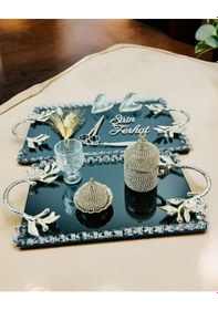 Resim Serenity Gümüş Söz Tepsisi Ve Damat Kahve Fincan Tepsisi Gri Gri 