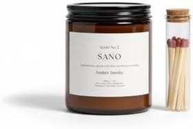 Resim Sano Amber Smoke - Tobacco - Amber - Vanilya | Fitalatsız, IFRA ve MSDS Sertifikalı Esans |Sertifikalı Doğal Soya, Hindistan Cevizi, Balmumu Karışımı El Yapımı Sağlıklı Mum 200 g 