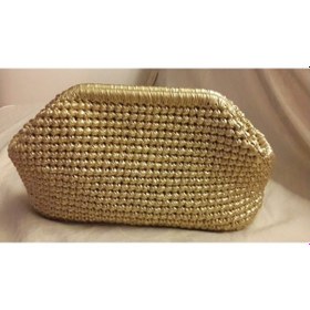 Resim El Yapımı Clutch Örgü Deri Çanta Gold Çok Renkli 