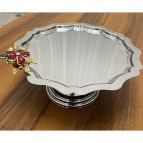 Resim Çelik Yuvarlak Dalgalı Ayaklı Kırmızı Çiçekli Kek Kurabiye Standı Lüx 