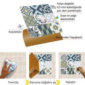 Resim Tink Kendinden Yapışkanlı Karma Green Desenli Pvc Karo 30X30 cm (4 Adet) 0,36 M2 