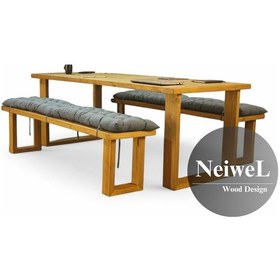 Resim Neiwel Doi Doğal Ahşap Banklı Toplantı Masasıı x 100 x 300 Açık Ceviz 