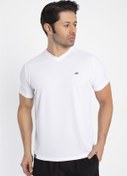 Resim Crozwise V Yaka Erkek Beyaz Spor T-shirt - 7136-04 