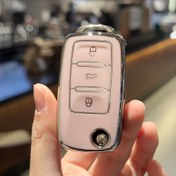 Resim TPU Anahtar Kılıfı, Volkswagen ve Skoda Modelleri İçin Uygun - Tiguan, Bora, Golf, Passat, Lavida, Jetta, Beetle, Skoda, Octavia vb. için uygun 3 düğmeli katlanır 