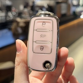 Resim TPU Anahtar Kılıfı, Volkswagen ve Skoda Modelleri İçin Uygun - Tiguan, Bora, Golf, Passat, Lavida, Jetta, Beetle, Skoda, Octavia vb. için uygun 3 düğmeli katlanır 
