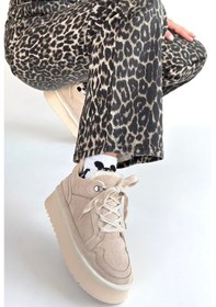 Resim Pabucmarketi Bej Süet Bağcıklı Kadın Düz Bot Çok Renkli 