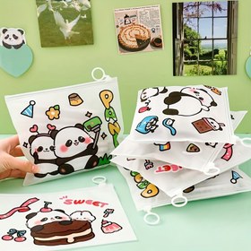 Resim 4 adet Sevimli Panda Tasarımı A5 Plastik Depolama Çantaları - Renkli İllüstrasyonlu Şeffaf Dosya Düzenleyicileri, Belge ve Malzemeleri Düzenlemek İçin İdeal, Belge Düzenleme | Oyuncak Tasarımı | Dayanıklı Plastik 