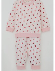 Resim Breeze Kız Bebek Pijama Takımı Omuzdan Patlı Çilek Desenli 4 Ay-1 Yaş, Ekru 