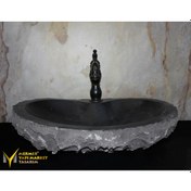 Resim Bazalt Batarya Çıkışlı Antrasit Patlatma Lavabo 