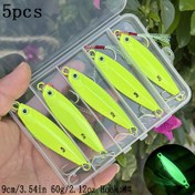 Resim 5 adet/ Kutu Yeni 10g-60g Luminous Metal Çift saç tokası Lure Uzun Atış Sinking Demir Plaka Deniz Balıkçılığı Lure Tuzlu Su Tuzlu Su Evrensel Yüksek Ağırlık Demir Plaka Yem Floresan Çift saç tokası Tasarımı 