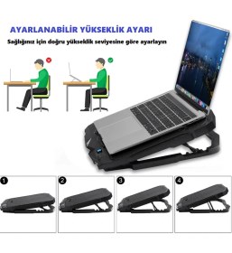 Resim Revenge S18 Yükseklik Ayarlı 4 LED Fanlı Ayarlanabilir Laptop Soğutucu Notebook Bilgisayar Standı 