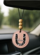 Resim Cekuonline Kişiye Özel İsim Yazılı 1.Sınıf Deri Ahşap Dekorlu Dikiz Aynası Süsü Pudra Pembe - U Harfi 