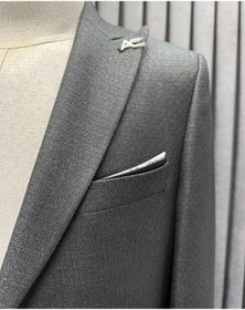 Resim Avni Ceylan Erkek Siyah Desenli Kumaş Kapaklı Cep Blazer Ceket 