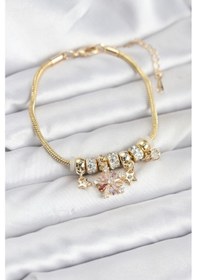 Resim Pirinç Gold Renk Renkli Yıldız Charmlı Kadın Bileklik Diğer 