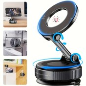 Resim Super Güçlü Katlanabilir Manyetik Araba Telefon Tutucu, Mekanik Vakum Emiş Kupası ile 360° Dönebilen Güçlü Mıknatıs Yapışkanlık Montaj Üniversal Stand Tüm Telefonlar İçin, iPhone ve Android için Uygun, Araçlar/Spor Salonları/Aynalar/Düz Yüzeyler için Uyumlu, Manyetik Halka Dahil 