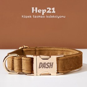 Resim Dog Collar Named Light Brown Velvet Collar 826818 - 4pcs set / S 