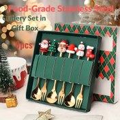 Resim Noel Hediyesi Paslanmaz Çelik Çatal-Bıçak Seti - Oval Kaşık Ve Çatal - Paslanmaz, Bulaşık Makinesinde Yıkanabilir - Tatil Partileri Ve Noel Kutlamaları İçin Mükemmel 