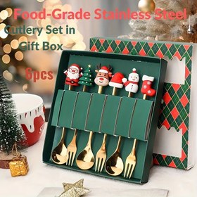 Resim Noel Hediyesi Paslanmaz Çelik Çatal-Bıçak Seti - Oval Kaşık Ve Çatal - Paslanmaz, Bulaşık Makinesinde Yıkanabilir - Tatil Partileri Ve Noel Kutlamaları İçin Mükemmel 