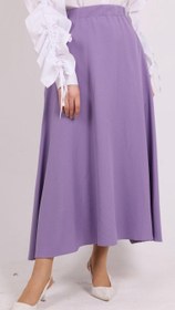 Resim Beli Fermuarlı Krep Kumaş Kiloş Etek Lila - L-XL 