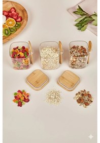 Resim 3 Lü Kaşıklı Cam Kavanoz Seti Baharatlık Saklama Kavanozu 450 Ml Çok Renkli 