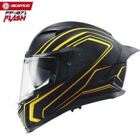 Resim Scoyco 871 Flash Full Face Ece Onaylı Vizörlü Motosiklet Kaskı Sarı Siyah 
