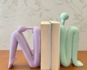 Resim Abstract Bookends Set of 2, Modern Figurines for Shelf or Desk Decor, Abstract Bookends, Modern Bookshelf Decor, Polyester Bookend Set - Object-13 