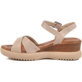 Resim Bej Cırtlı Topuklu Kadın Sandalet T-002 Z Bej 