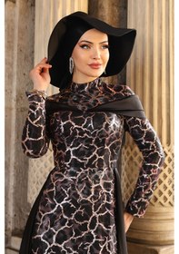 Resim Raika Moda Frezya Parıltılı Şık Tesettür Abiye Pudra 