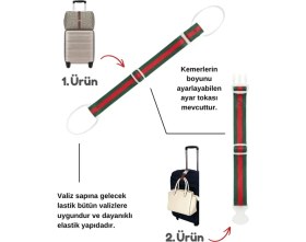 Resim Temel Valiz Üstü Çanta Sabitleme Kemeri ve Çanta Asma Askısı Seti Kırmızı Yeşil Renk 