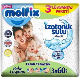 Resim Nessiworld Molfix İzotonik Sulu Ferah Temizlik Islak Havlu Mendil 3'Lü 180 Yaprak 