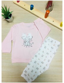 Resim Kız Bebek Sevimli Fil Desenli Alt Üst Pijama Takımı Pembe 