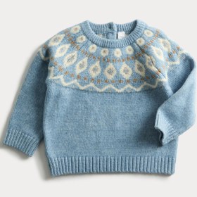 Resim Fair Isle Desenli Örme Bebek Kazak (0-3 Yaş) - Mavi / 6-9 M 