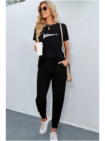 Resim classy moda Unisex Oversize Eşofman Takımı Kısa Kollu T-shirt Rahat Kalıp Günlük Spor Yazlık 
