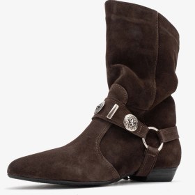 Resim Luvishoes Luvi Shoes Selora Kahverengi Süet Püsküllü Hakiki Deri Tokalı Kadın Western Bot Süet Kahve 