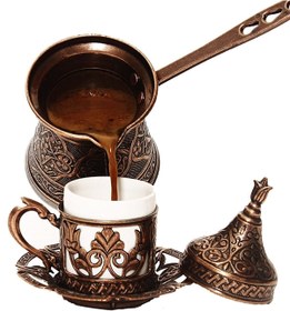 Resim Coffee Pot Stovetop Copper Turkish Greek Arabic Engraved Coffee Maker Cezve Ibrik - 11 Cup Coffee Pot Gold 