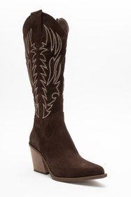 Resim Dericlub Kadın Yüksek Topuk Western Çizme Gerçek Süet Deri ZY 1614 SÜET KAHVE 