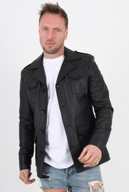 Resim Harrison Siyah Safari Hakiki Deri Ceket Erkek - Siyah / XL / Gerçek Deri 