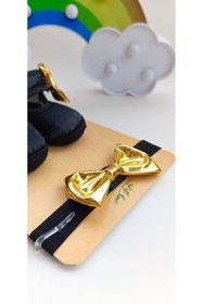 Resim VaVbaby Gold Chic Kız Bebek Bandana Ve Ayakkabı 0-6 Ay Şirin Sevimli Rahat Yumuşak Taban 