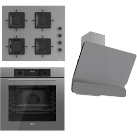 Resim Ferre FLOWART Serisi Gri Set (SS208 + QBL63CPR +D082 ) - Emaye Izgara 