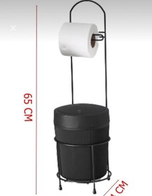 Resim Siyah Lüks Banyo Mutfak Çöp Kovası Metal Standlı Tuvalet Wc Kağıtlık Siyah 