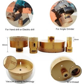 Resim Depolife Mermer Granit Fayans Beton Delme Pancı 12MM Sarı Elmas Karot Vakum Kaynaklı Elmas Karot Sondaj Ucu 