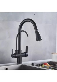 Resim Profaucet Fleko Siyah Arıtmalı Spiralli Evye Mutfak Bataryası 