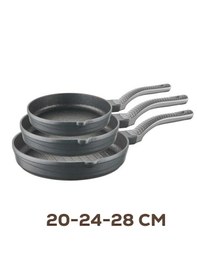 Resim Oms 3738 Biogranit Döküm Grill Ergonomik Saplı 3 Parça Tava Seti Gri 20-24-28cm Gri 