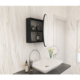 Resim Makbulce Oval Aynalı Banyo Dolabı Mermer Desenli Mermer 