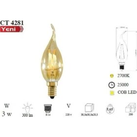 Resim Cata CT-4281 4W E14 Rustik LED Dekoratif Kıvrık Buji Ampul 4'lü 