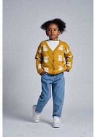 Resim Miababy Ayıcık Desenli Hırka T-shirt Denim Pantolon Takım Hardal 
