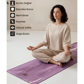 Resim Rebuwo Kaydırmaz Doğal Kauçuk Yoga ve Pilates Matı Mor Desenli Kaymaz Egzersiz Matı 