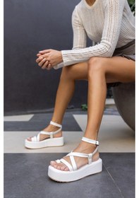 Resim Clio Kadın Beyaz Kalın Topuklu Sandalet Beyaz 